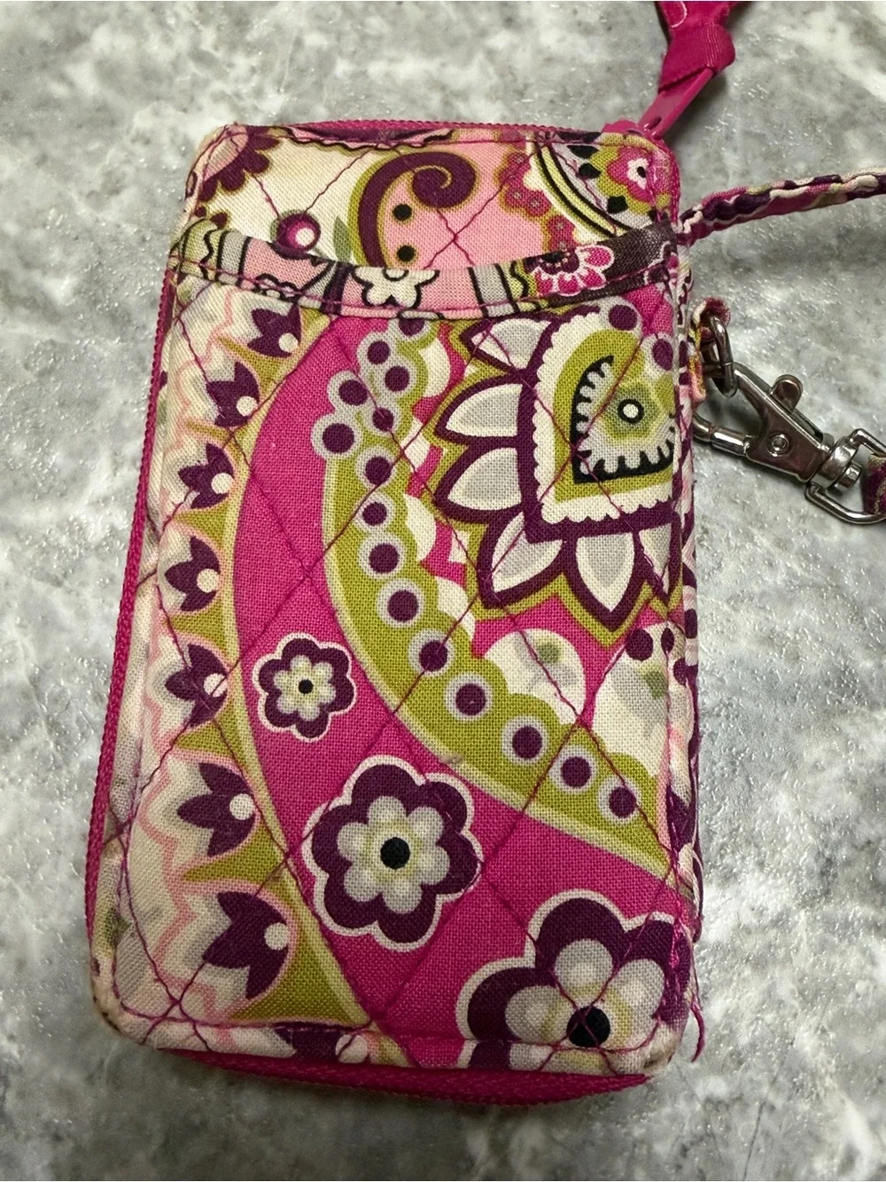 Vera Bradley Pink Paisley Quilted Zip Around Wristlet Wallet ID Holder Green